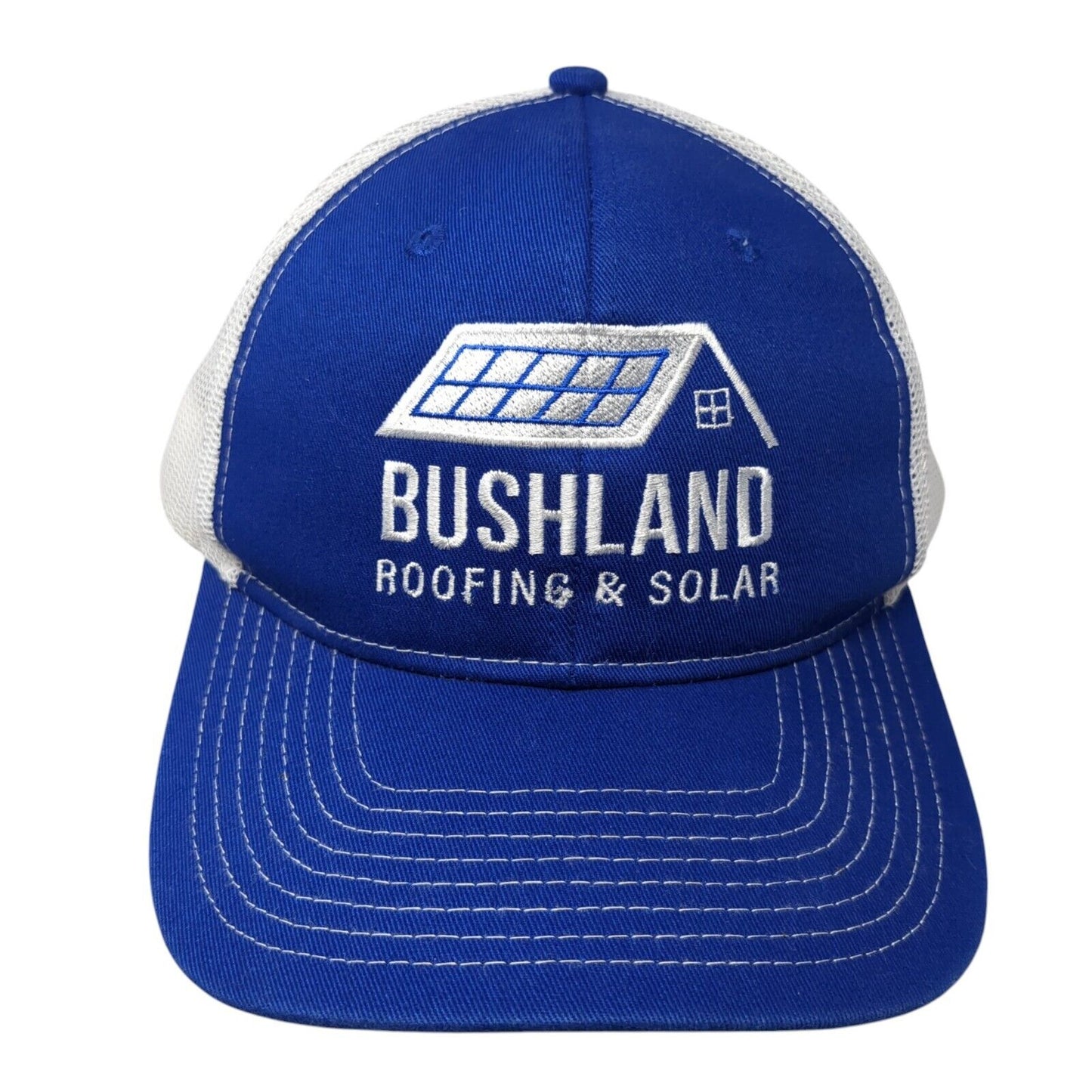 Bushland Roofing & Solar Snapback Trucker Hat Blue OS Mesh Back Port Authority