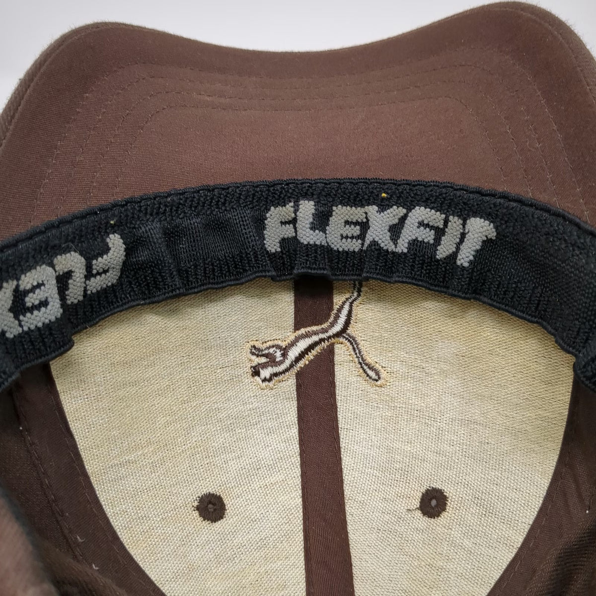 Puma Baseball Cap Brown One Size Fitted Flexfit Embroidered Logo Hat Athletic