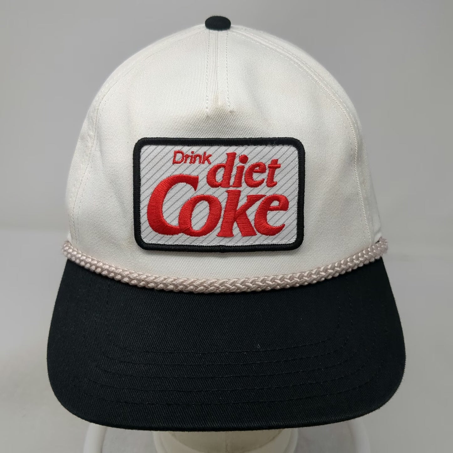 American Needle 5 Panel White Black Hat One Size Diet Coke Patch Rope Snapback