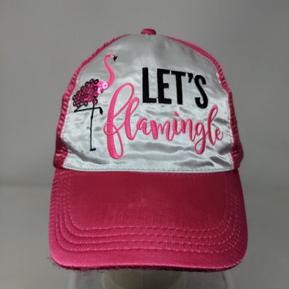 Let's Flamingo Strapback Hat Pink Flame One Size Adjustable Embroidered Sequin