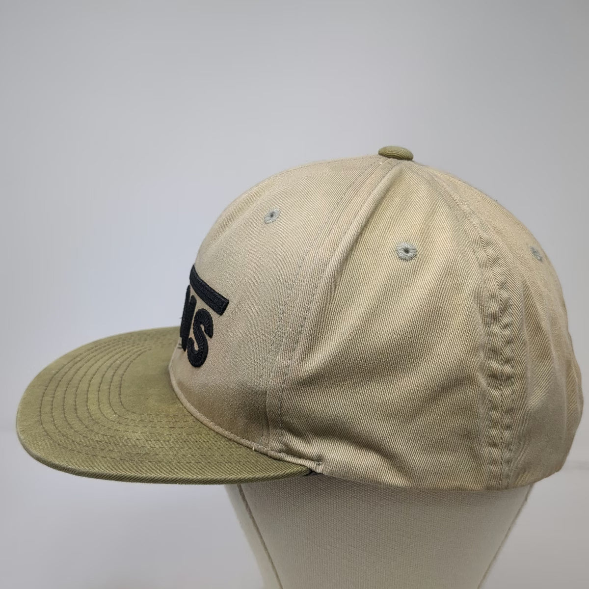 Vans Snapback Hat Beige Green One Size Flat Brim Contrast Bill Logo Cotton