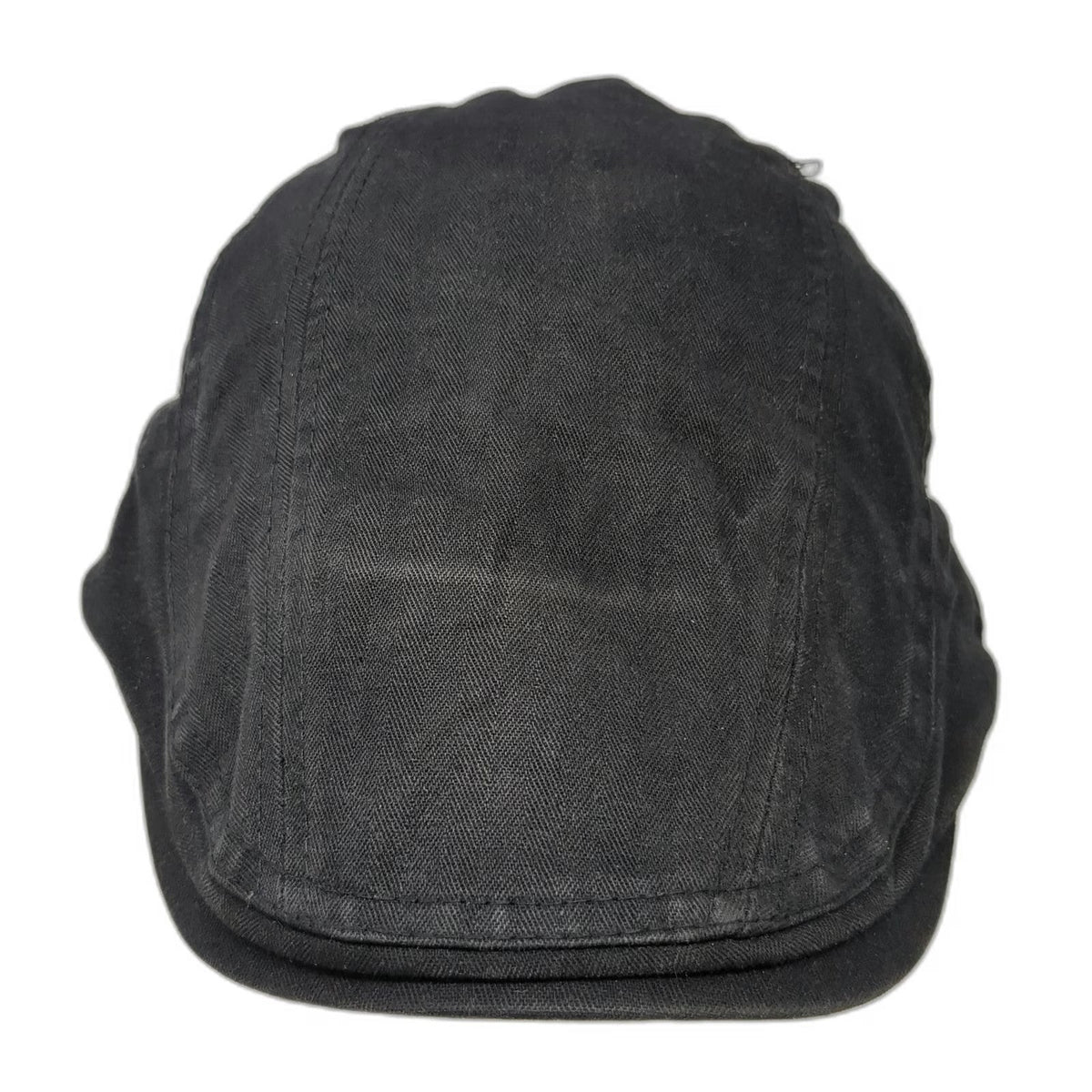 Newsboy Cap Black One Size Side Adjusters Textured Herringbone Flat Driving Hat