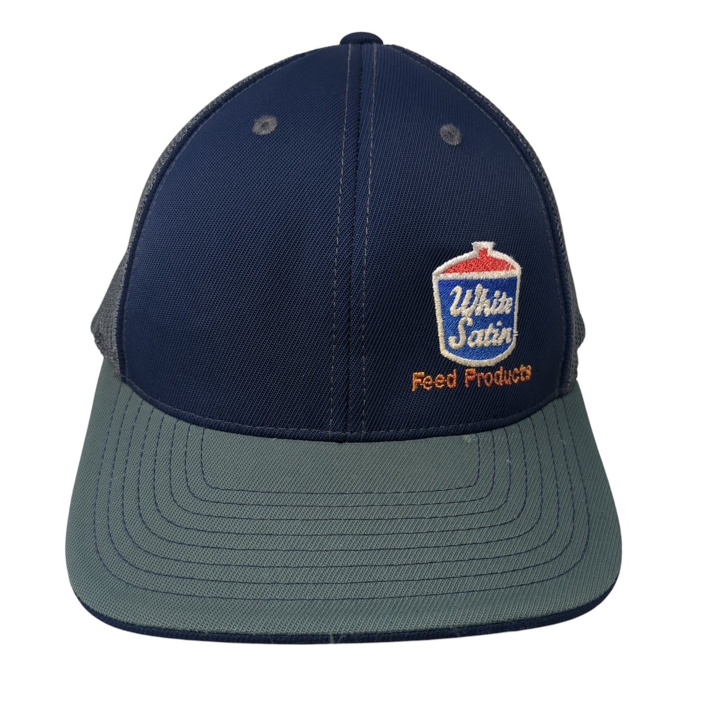 White Satin Feed Products Fitted Baseball Cap Multicolor 8 Mesh Pacific Headwear