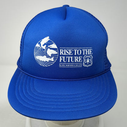 The Sportsman Trucker Hat Blue One Size US Forest Service PNW Fish Snapback Mesh