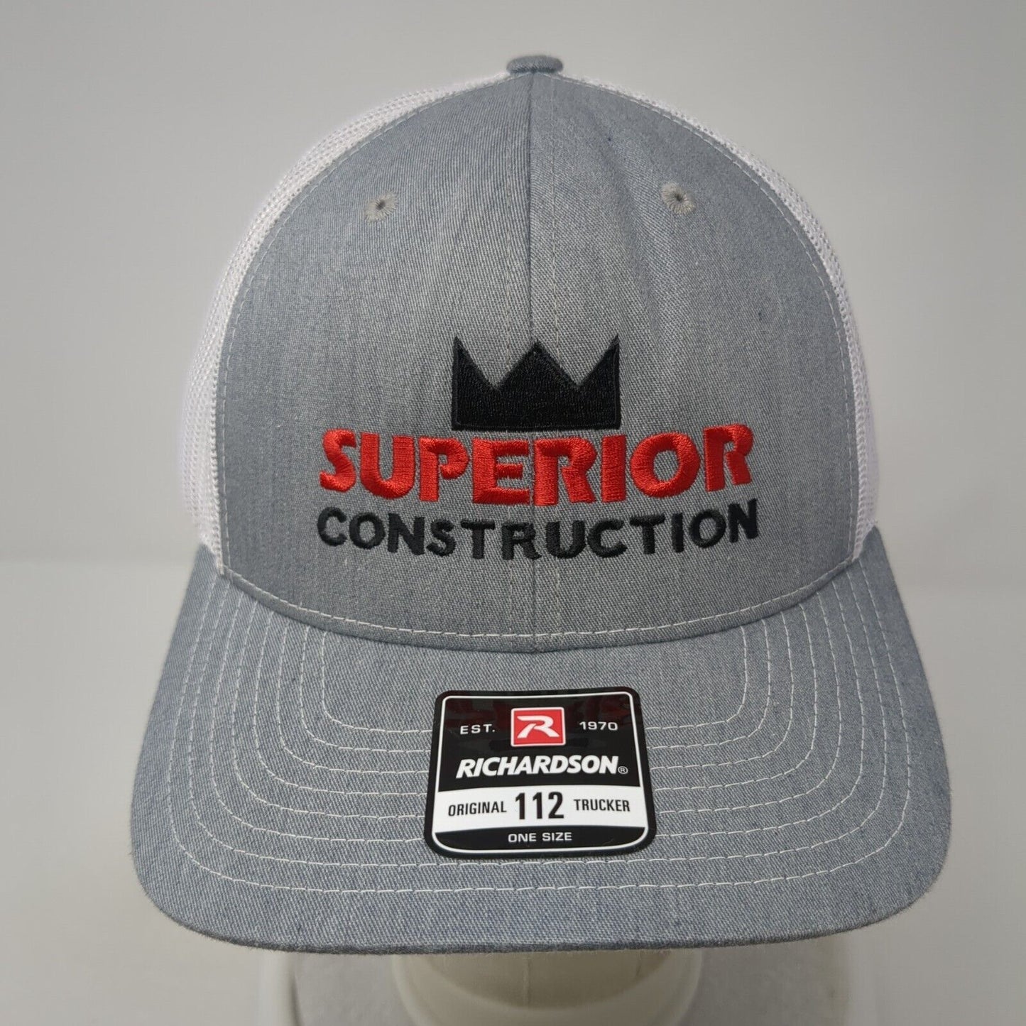 Superior Construction Snapback Trucker Hat Gray OS Adjustable Mesh Richardson