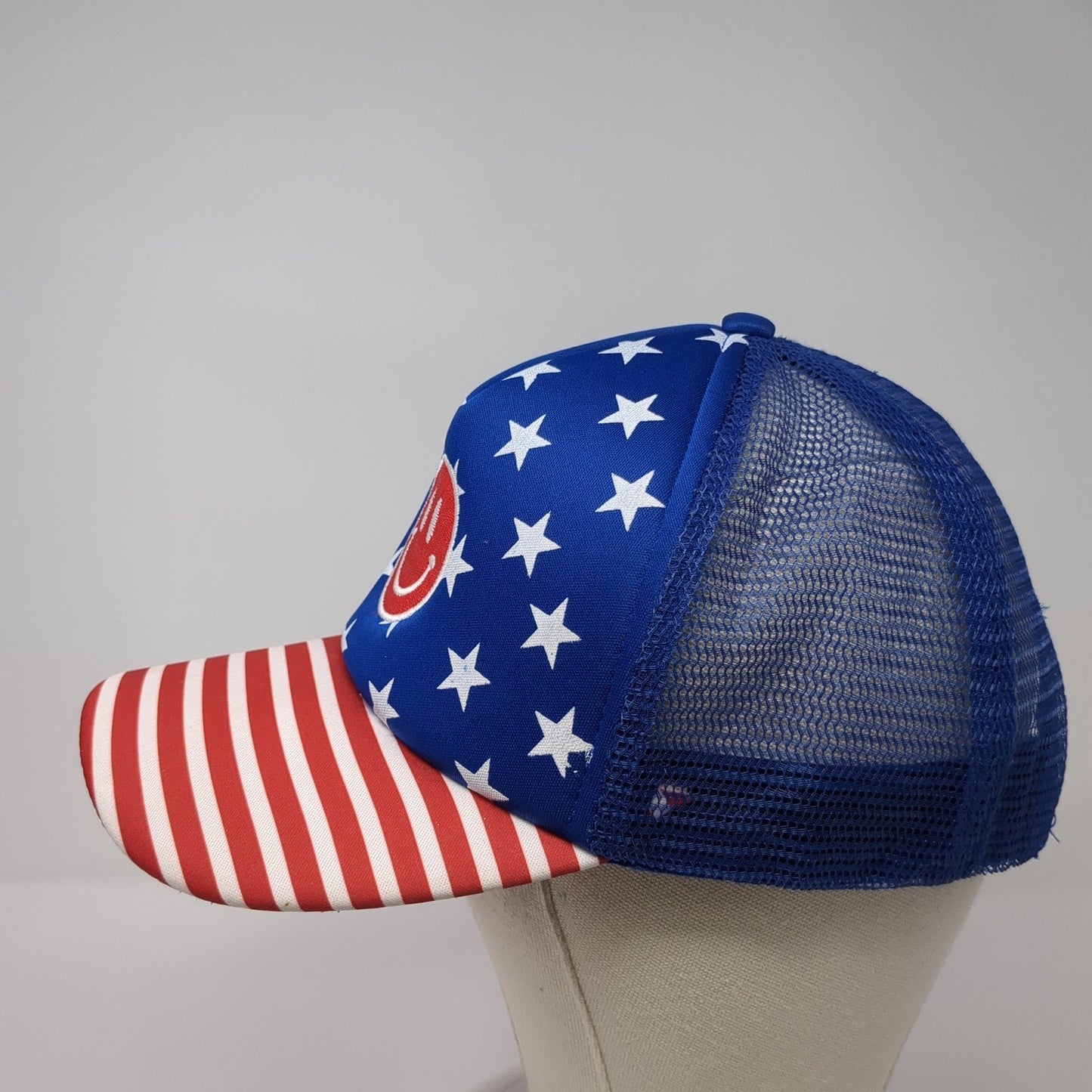 Smiley Face Stars & Stripes Trucker Hat Multicolor One Size Mesh Back Patriotic