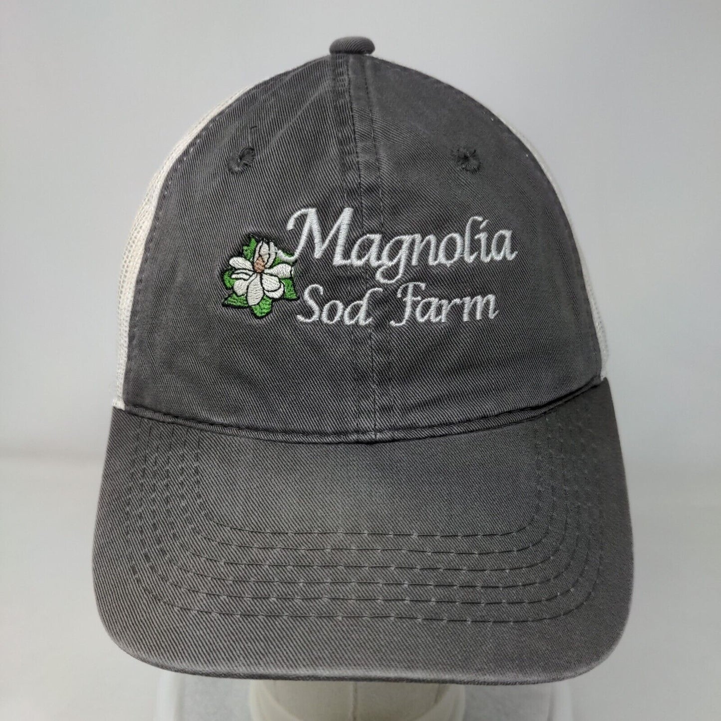 Magnolia Sod Farm Strapback Mesh Back Trucker Hat Gray OSFM Colorblock