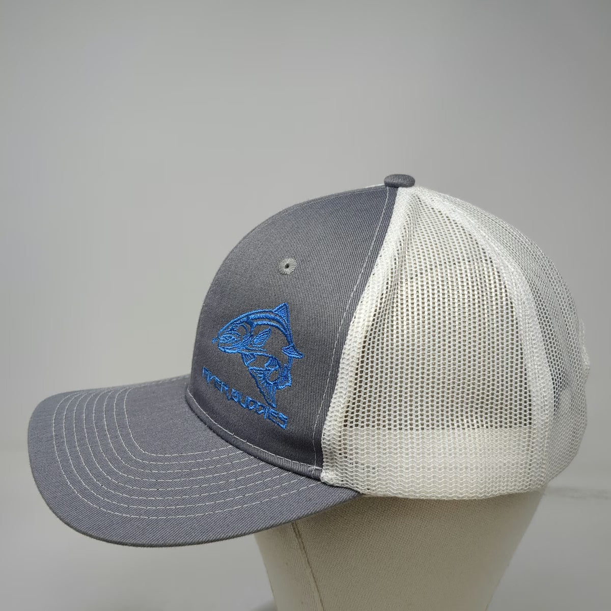 Port Authority Trucker Hat Gray OSFM Mesh Snapback River Buddies Fish Fishing