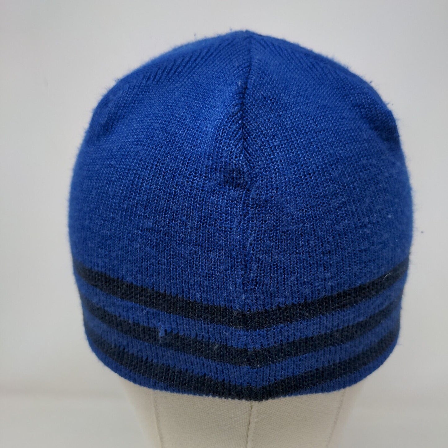 Adidas Beanie Hat Blue One Size Stretch Knitted 3 Stripes Embroidered Logo