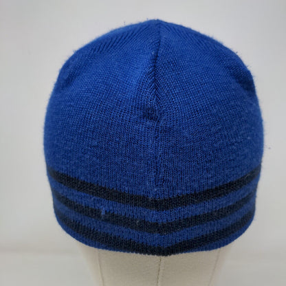 Adidas Beanie Hat Blue One Size Stretch Knitted 3 Stripes Embroidered Logo
