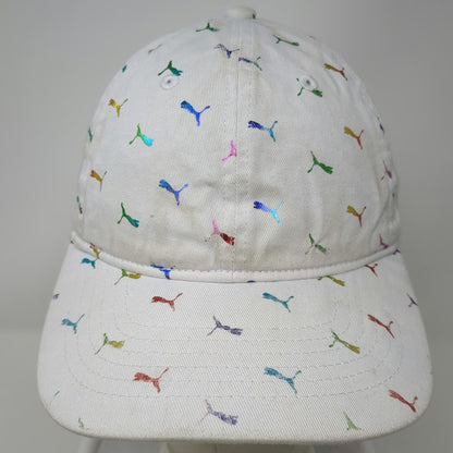 Puma Baseball Cap White One Size Iridescent Rainbow Mini Logo Print Hat Buckle