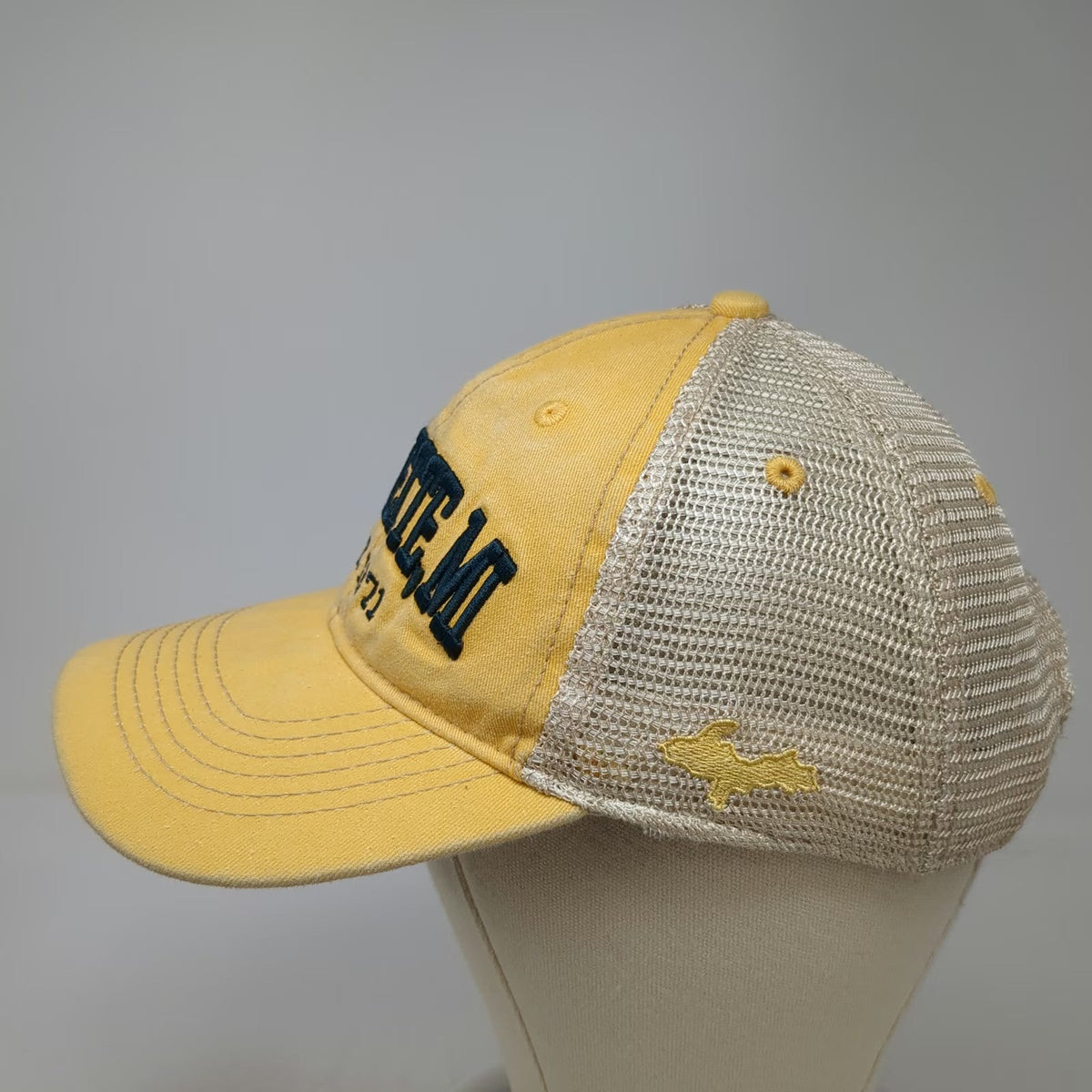 DK Embroidery Trucker Hat Yellow OSFM Marquette MI Mesh Back Snapback Michigan
