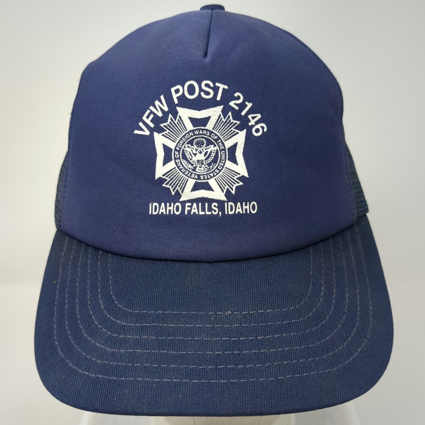 Blue Trucker Hat One Size VFW Post 2146 Idaho Falls ID Mesh Back Snapback Emblem