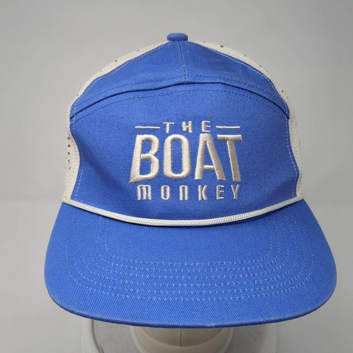 The Boat Monkey Snapback Hat Blue OS Adjustable Embroidered Breathable Rope