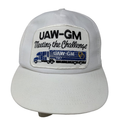 UAW-GM Men's Slideback Trucker Hat White Embroidered Vintage Logo Union