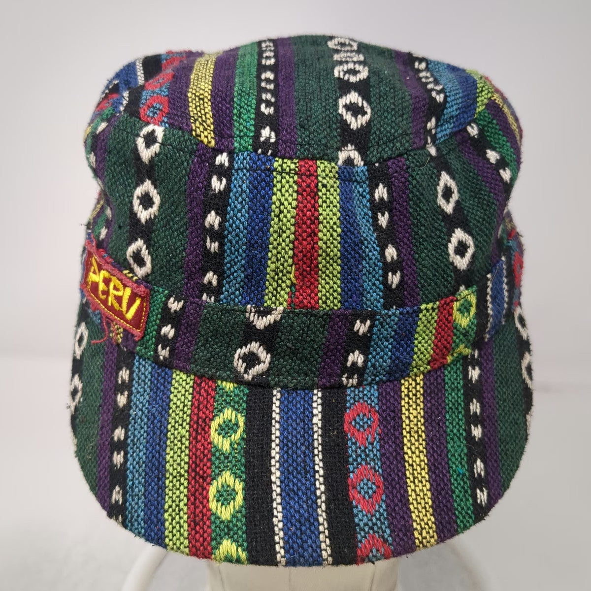 Qena Design Army Cap Green Multicolor One Size Woven Geometric Peru Patch Hat