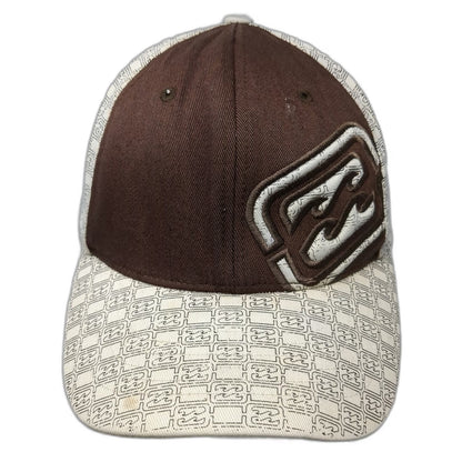 Billabong Baseball Cap Brown White One Size Flexfit All Over Print Wave Logo Hat