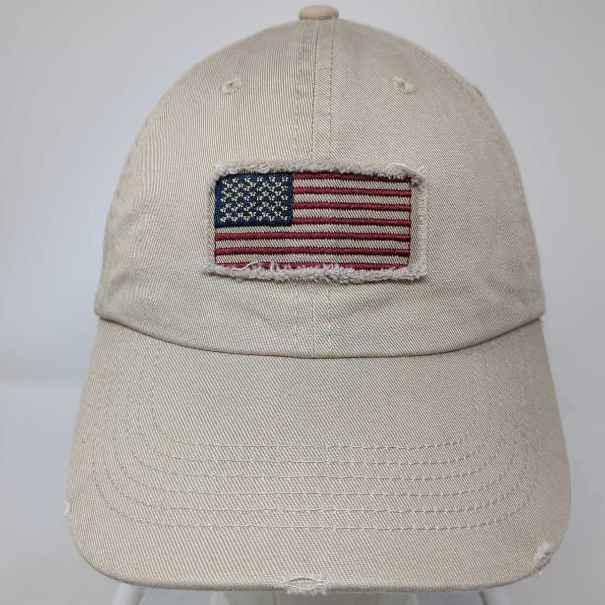 Dorfman Hat Co Baseball Cap Beige One Size USA American Flag Frayed Slideback