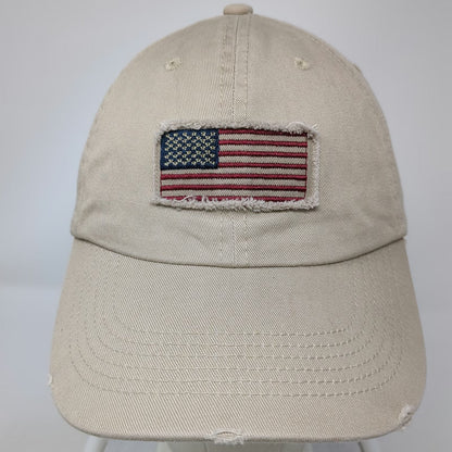 Dorfman Hat Co Baseball Cap Beige One Size USA American Flag Frayed Slideback