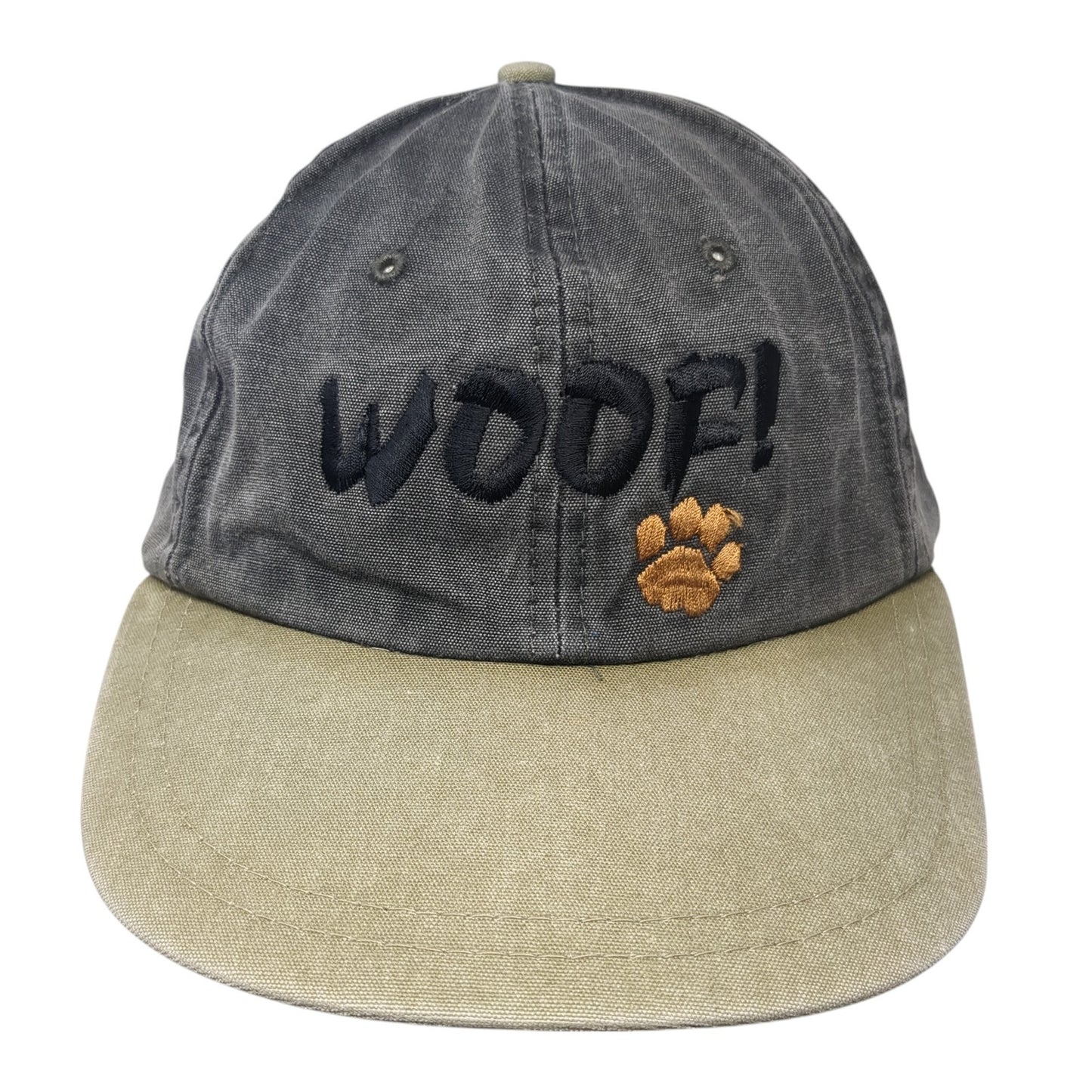 Woof! Paw Slideback Hat Gray One Size Adjustable Leather Strap Colorblock