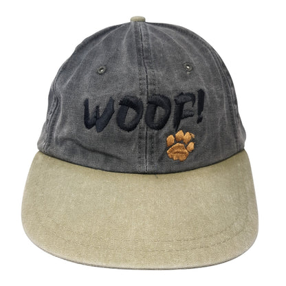 Woof! Paw Slideback Hat Gray One Size Adjustable Leather Strap Colorblock