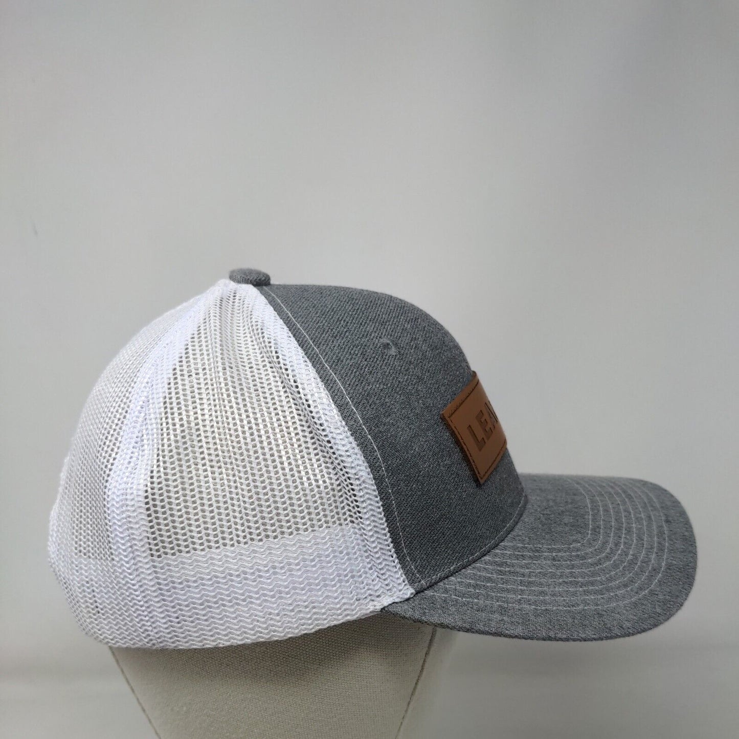 Leapers Leather Patch Snapback Trucker Hat Gray One Size Mesh Back