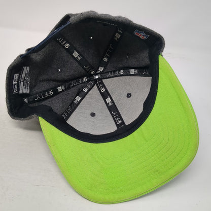 New Era Snapback Hat Gray Green L Seattle Seahawks NFL Flat Brim Wool 9FIFTY