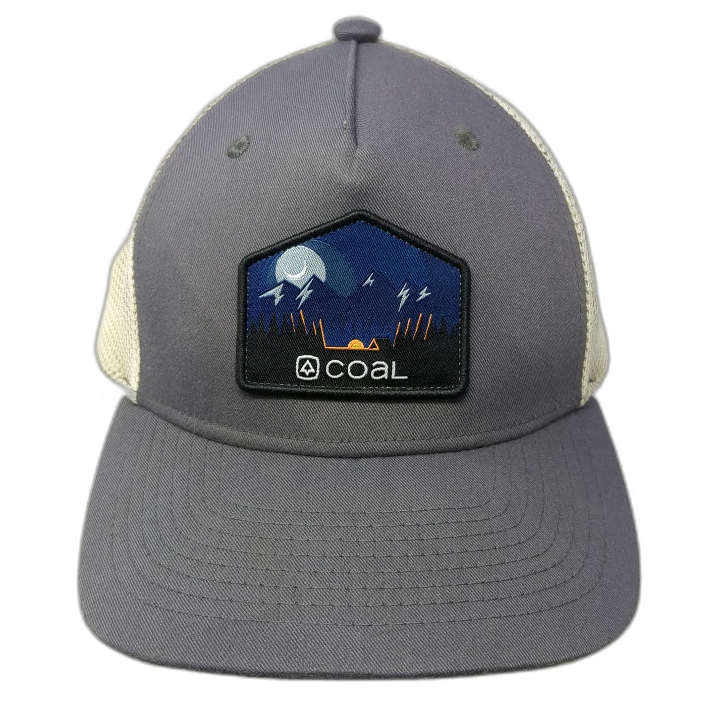 Coal Trucker Hat Gray White One Size Mountain Patch Mesh Snapback Night Scene