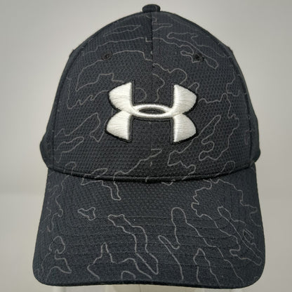 Under Armour Baseball Cap Black L Hat Fitted Gray Camo Topo Pattern Blitzing