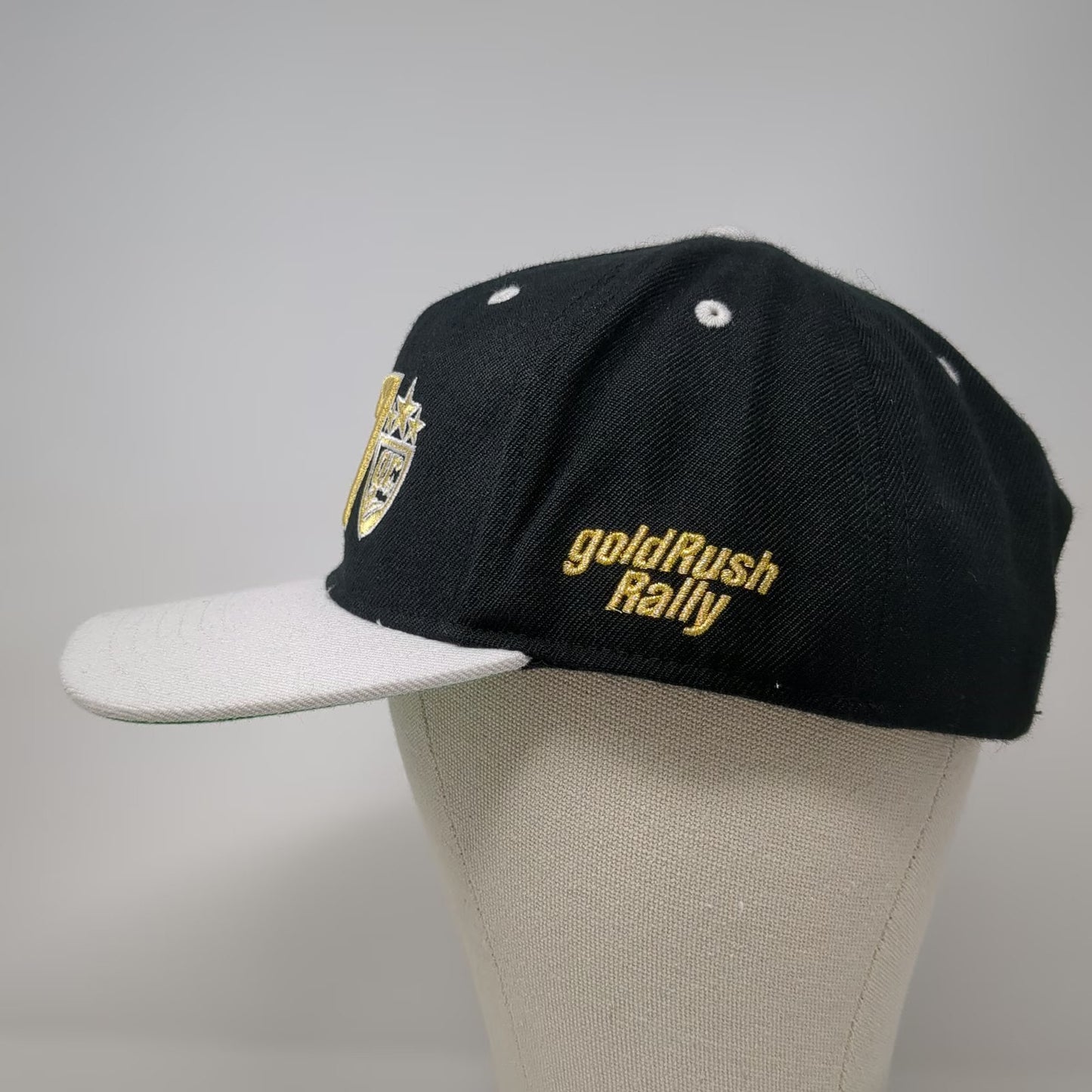 goldRush Rally 5 Panel Black One Size Hat Snapback Flat Brim GR7 Shield Logo