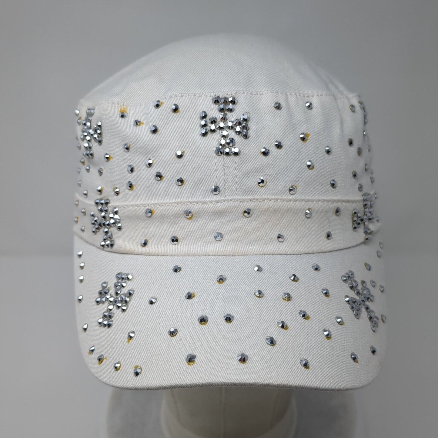 Unbranded Strapback Cadet Army Hat White OSFA Bling Studded Rhinestone