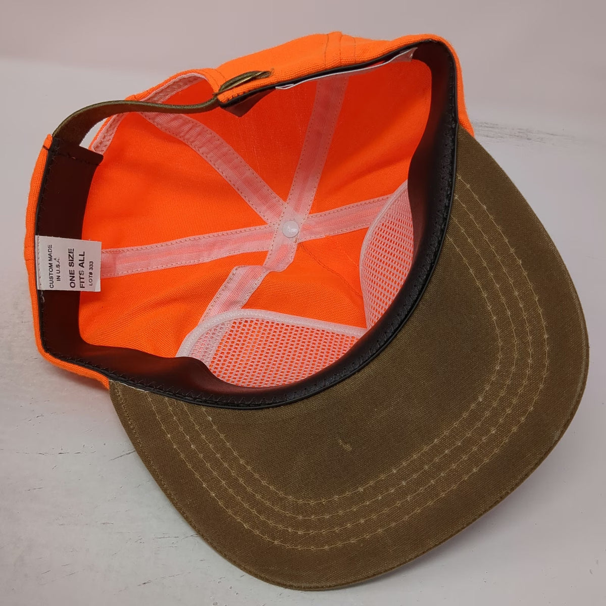 Filson 5 Panel Orange Hat Leather Strapback USA Made Brown Brim Outdoor Vintage