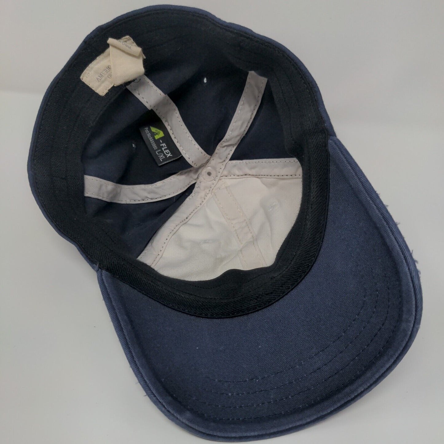 American Eagle Adirondacks Fitted Hat Blue L/XL Embroidered Vented Holes 6 Panel