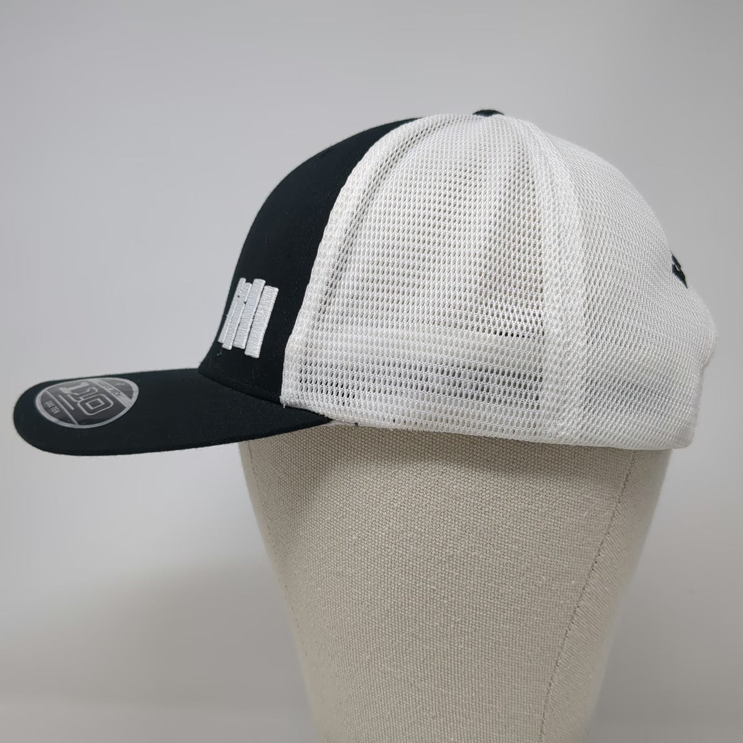 Yupoong Black Flag Band Trucker Hat White One Size Mesh Snapback Logo Graphics