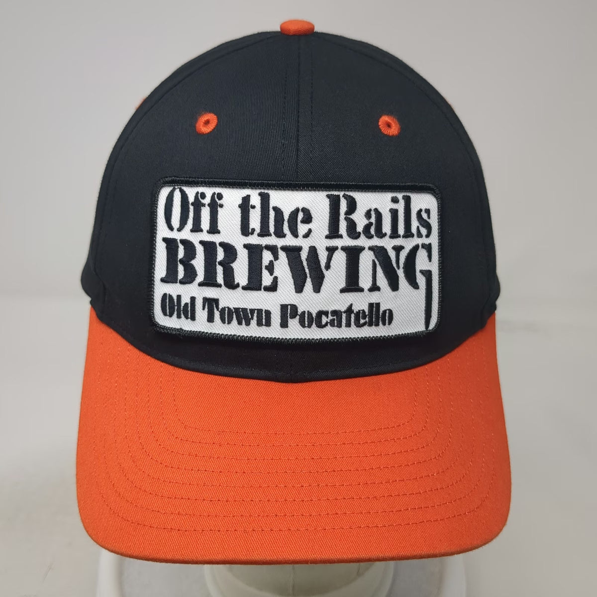 Richardson Snapback Black Orange L Off the Rails Brewing Pocatello Patch Hat