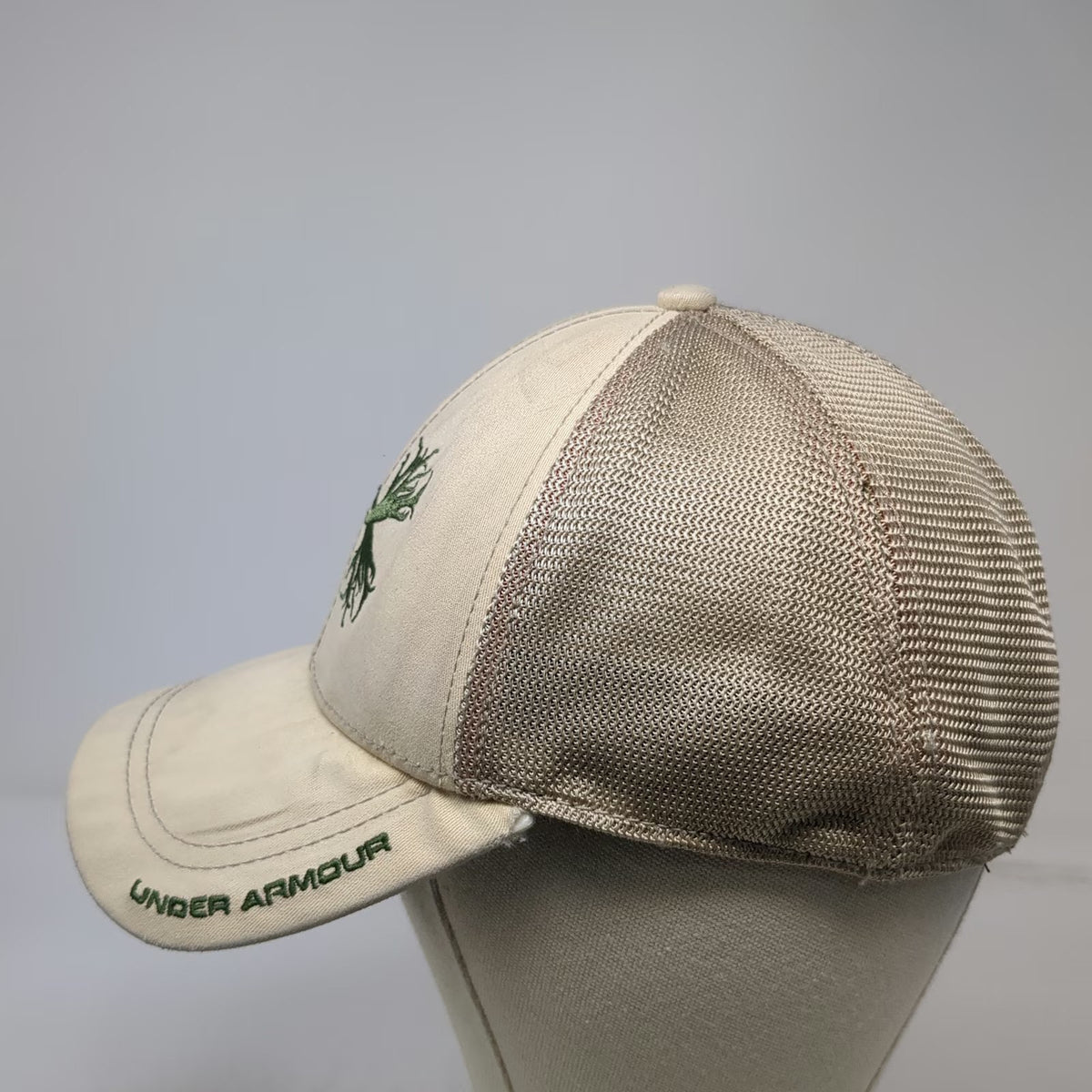 Under Armour Trucker Hat Beige One Size Mesh Back Antler Logo Snapback Cap