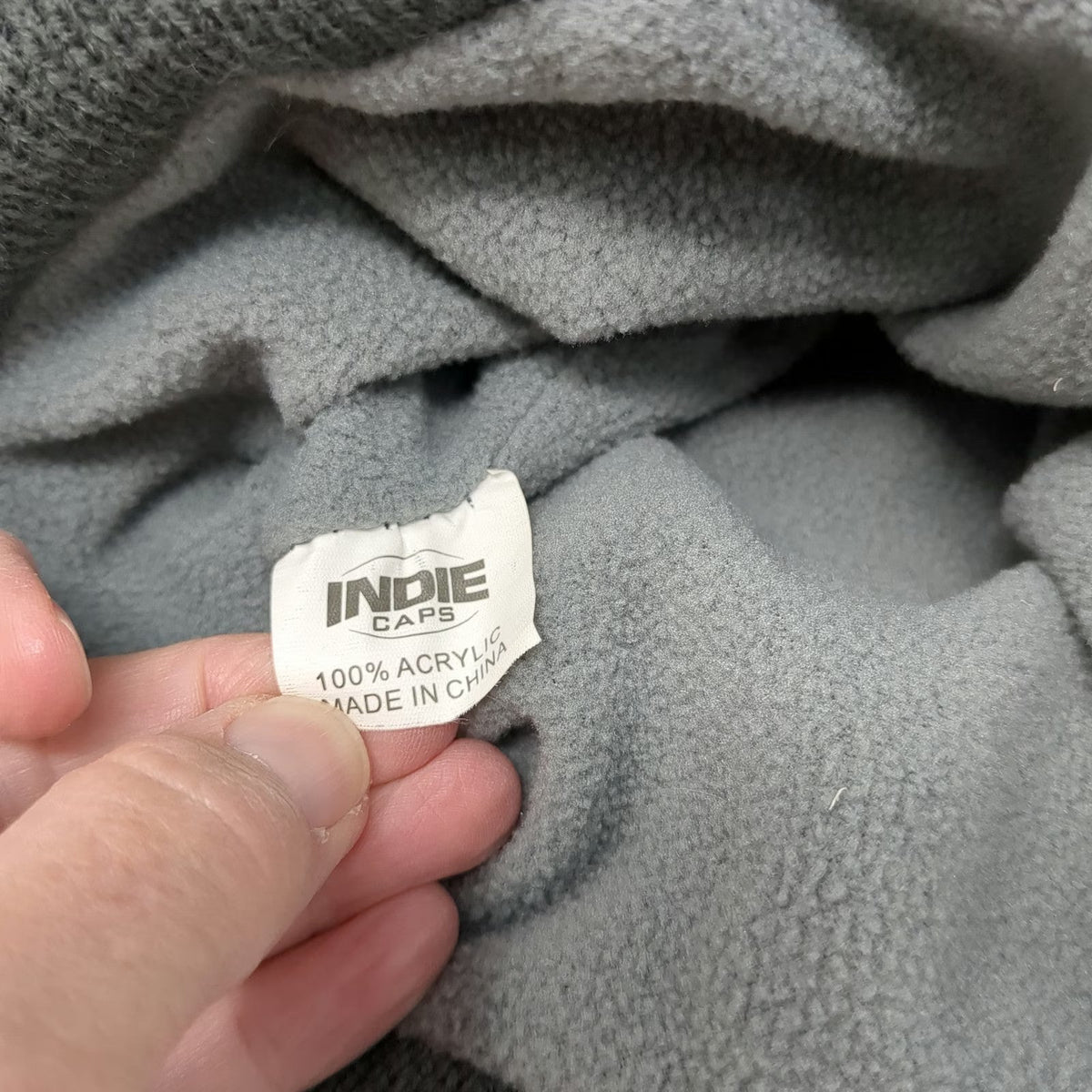 Indie Caps Beanie Gray One Size Pom Pom Fleece Lined M Logo Striped Knit Hat