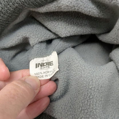 Indie Caps Beanie Gray One Size Pom Pom Fleece Lined M Logo Striped Knit Hat