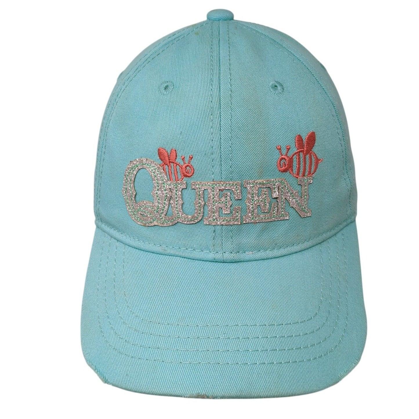 Queen Bee Strapback Hat Blue One Size Adjustable Glitter 6 Panel Pugs Cotton