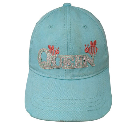 Queen Bee Strapback Hat Blue One Size Adjustable Glitter 6 Panel Pugs Cotton