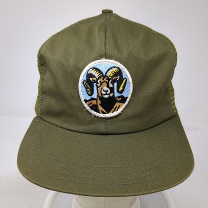 Green Trucker Hat Mesh Snapback Ram Animal Bighorn Sheep Patch Outdoor Vintage