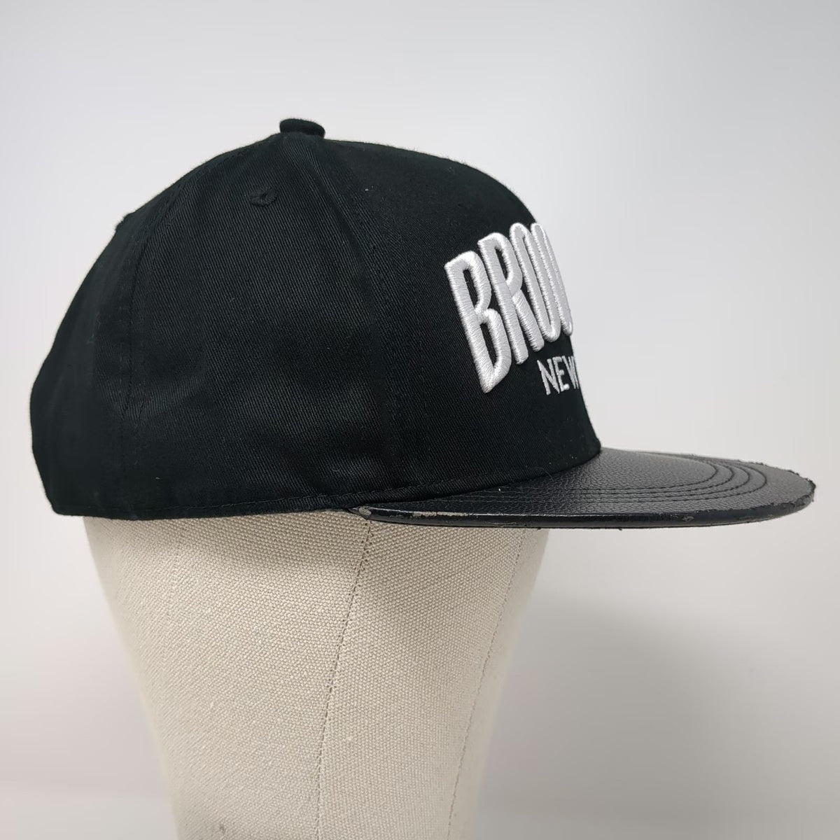 rue 21 Snapback Hat Black One Size Brooklyn New York Faux Leather Flat Brim