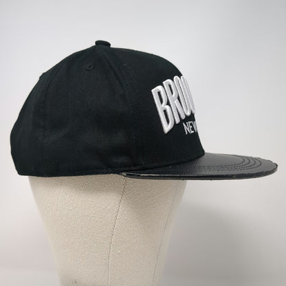rue 21 Snapback Hat Black One Size Brooklyn New York Faux Leather Flat Brim