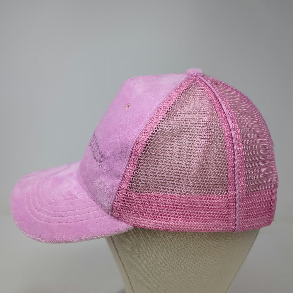 Juicy Couture Trucker Hat Pink One Size Rhinestone Velour Mesh Snapback Hat