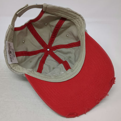 Cabela's Baseball Cap Beige Red S Noble Wear Strapback Hat Outdoor Hunting Logo