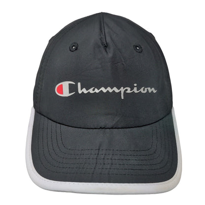 Champion Strapback Hat Black OSFA Adjustable Embroidered Vented Holes 6 Panel