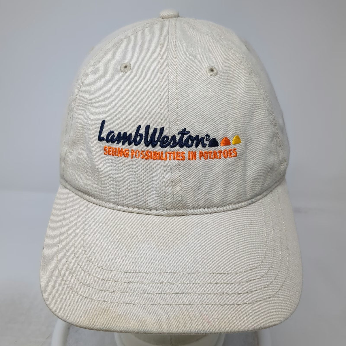 Cap America Lamb Weston Potato Logo Beige Baseball Hat One Size Adjustable Slide