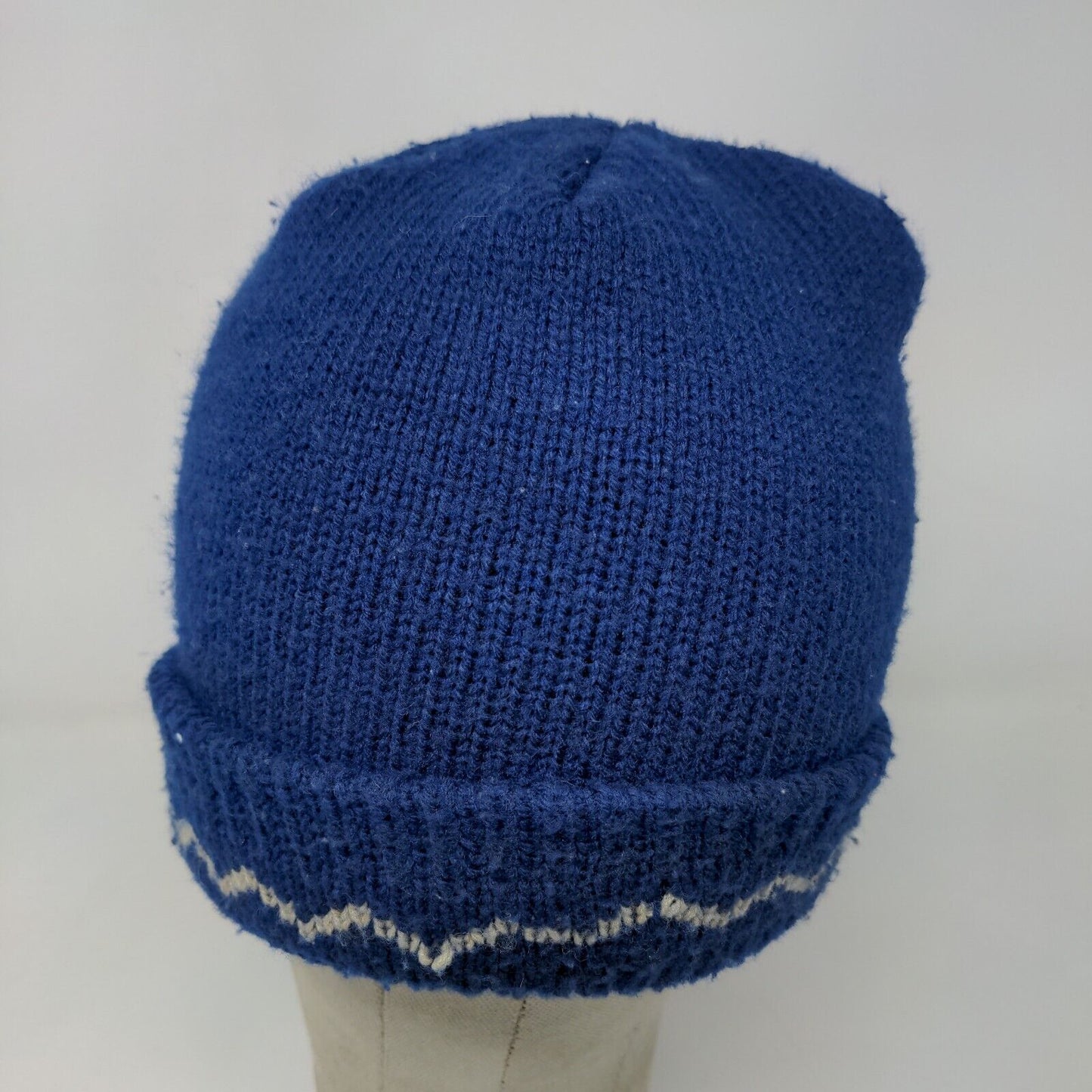 English Village Men's Knit Beanie Hat Cap Blue OSFA Stripe 100% Acrylic