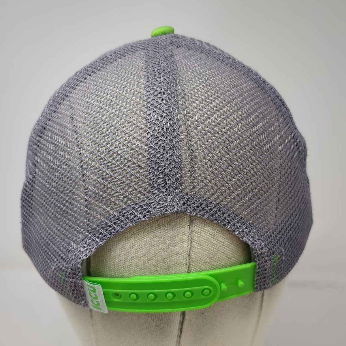 NameBrand Trucker Hat Green Gray One Size ICCU Logo Mesh Rope Snapback Cap