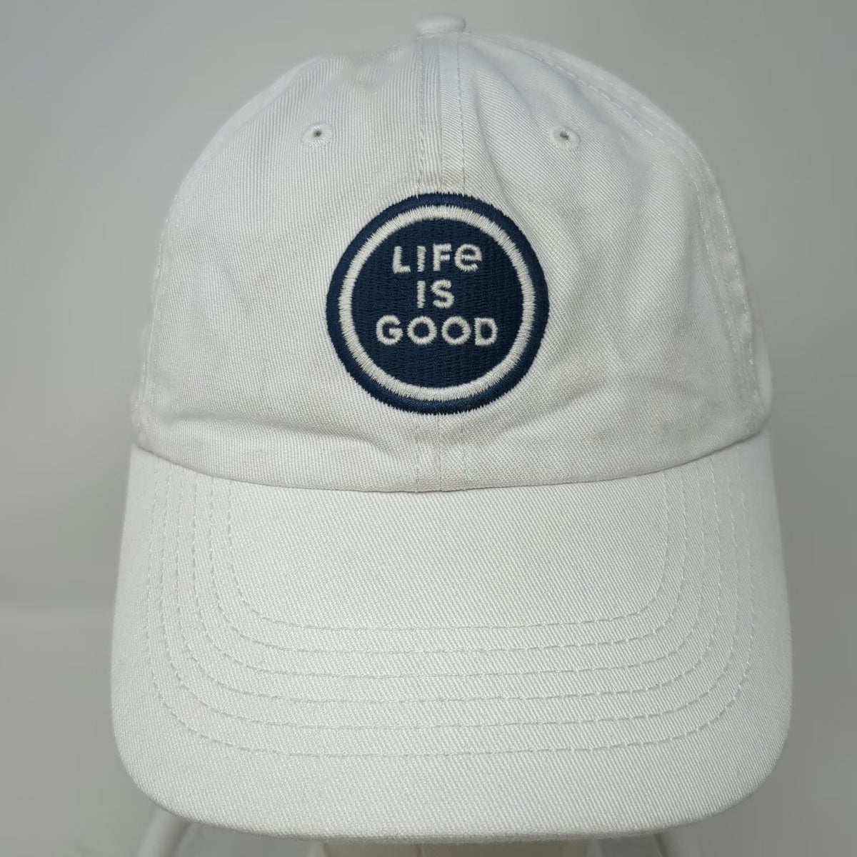 Life is Good Baseball Cap White One Size Slideback Cotton Graphic Patch Hat